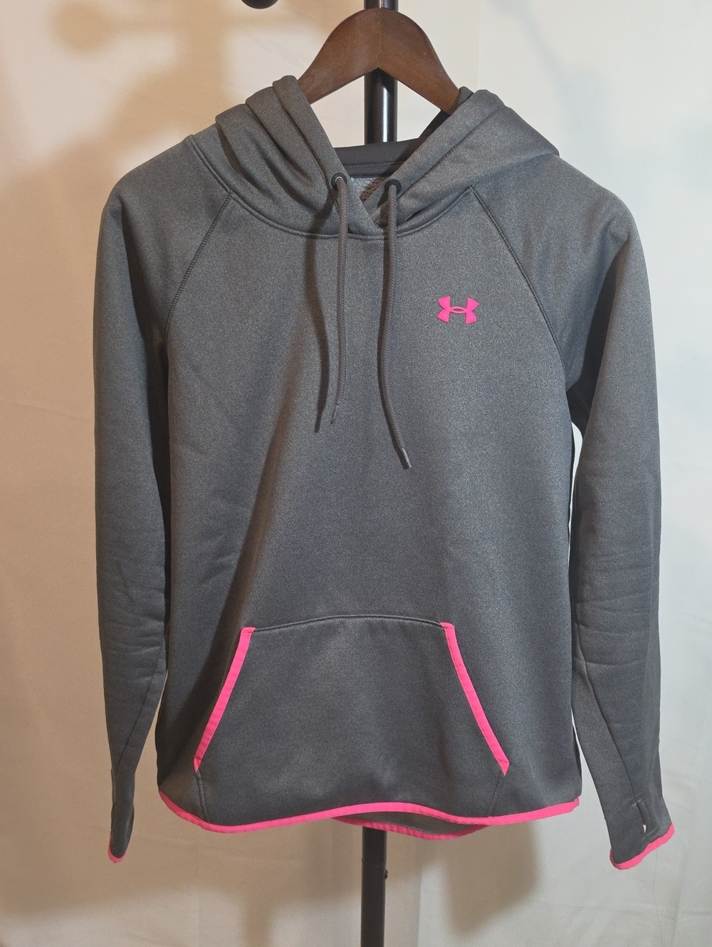 Under Armour Gray Hoodie with Pink Logo and Trim